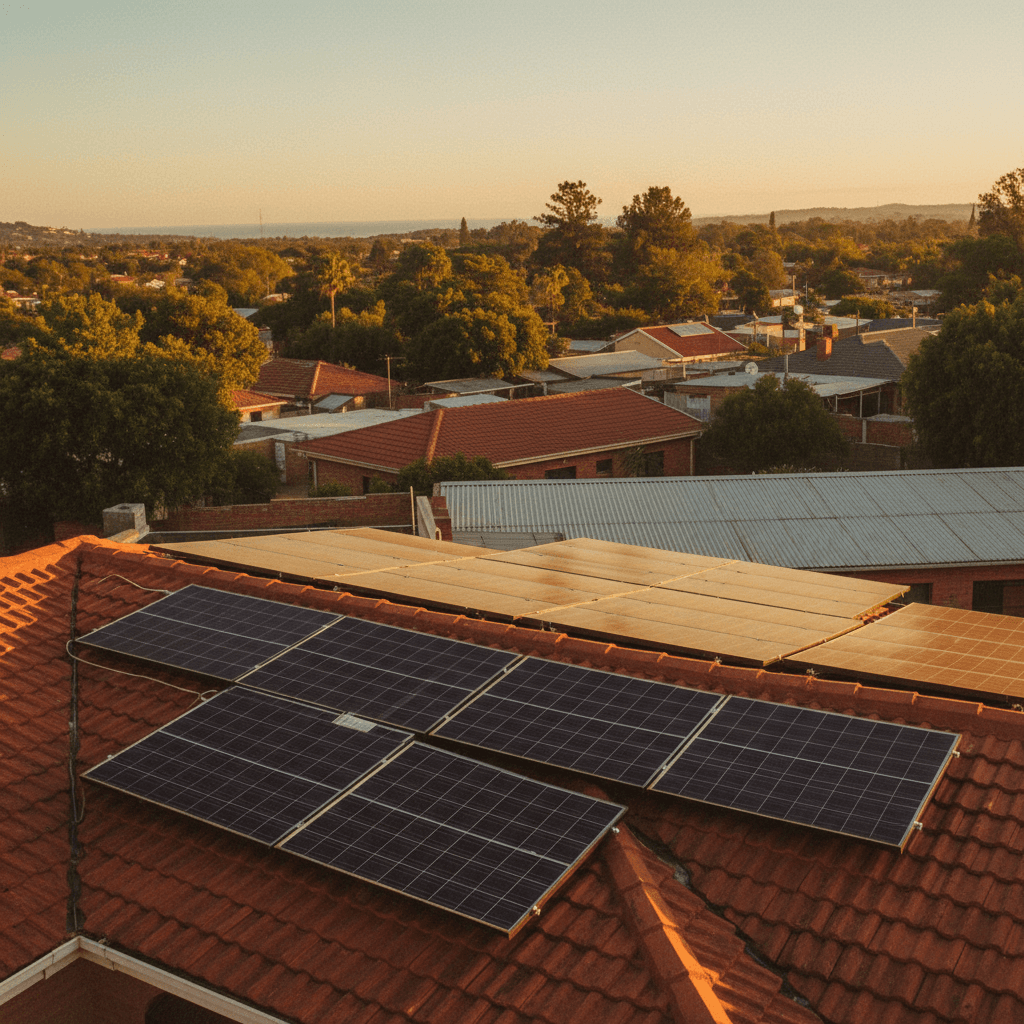 Solar panel installation on residential roof