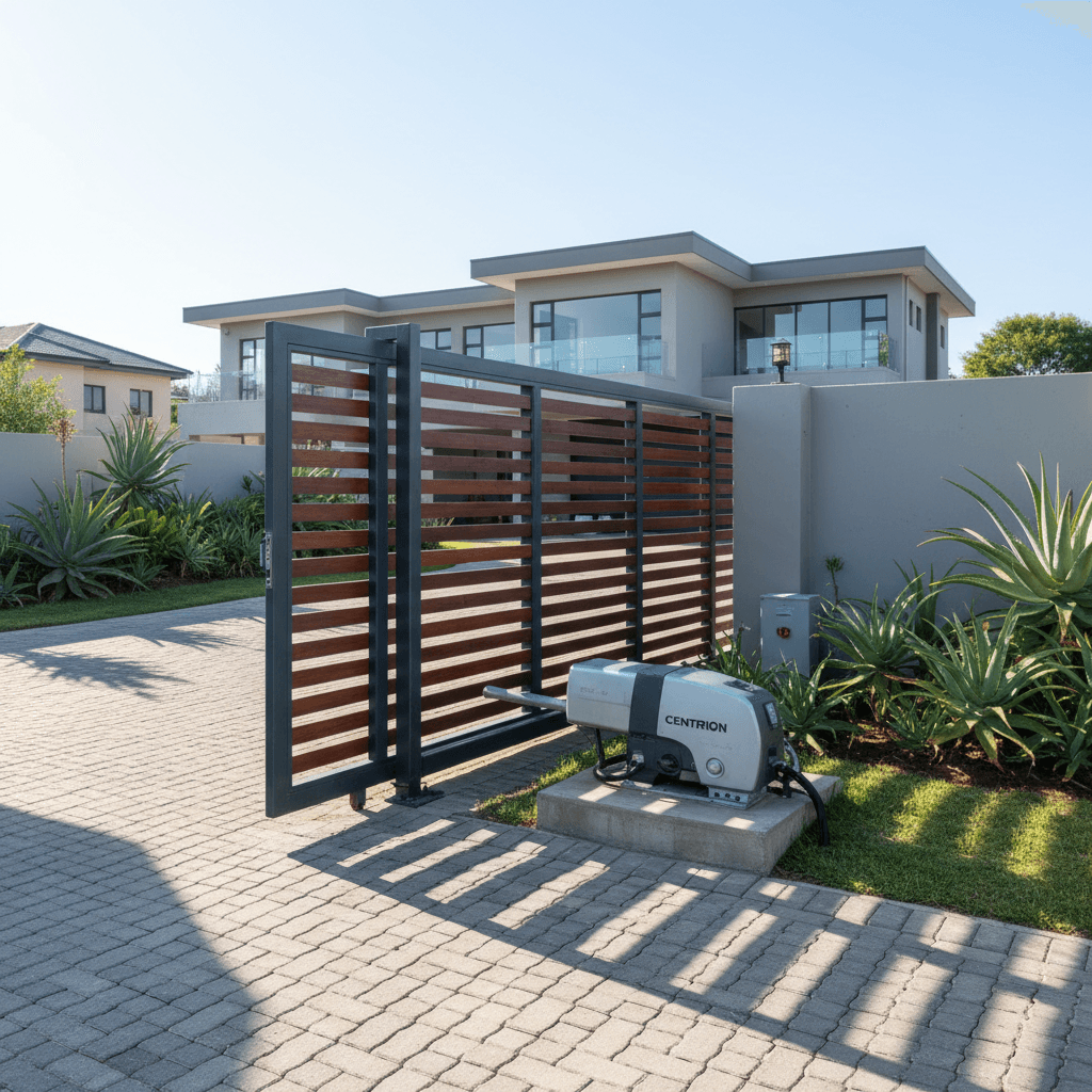 Gate motor installation at residential entrance