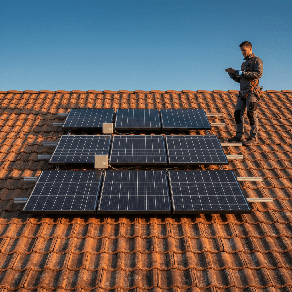 Solar panel installation on residential rooftop
